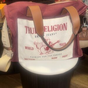 True Religion Tote Bag with Tan Accents